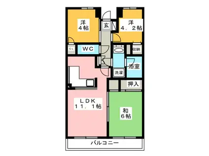 東戸塚パークホームズ弐番館(3LDK/1階)の間取り写真