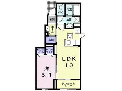 羽島1丁目アパート(1LDK/1階)の間取り写真