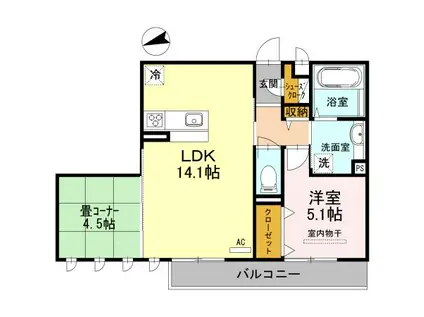 ディールーム津久野(2LDK/2階)の間取り写真