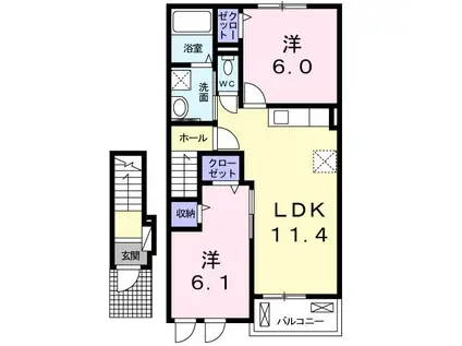 エヴァーグリーン植野A(2LDK/2階)の間取り写真