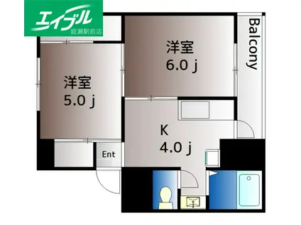 ヴィラナリー国ケ原2号棟(2DK/5階)の間取り写真