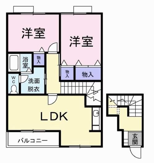 アメニティカスガII(2LDK/2階)の間取り写真