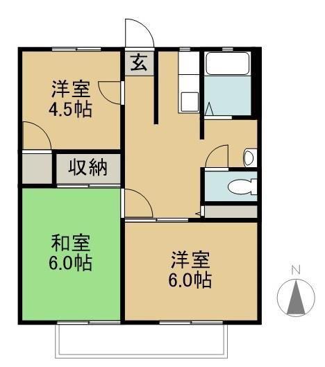 城之内マンション B(3DK/1階)の間取り写真