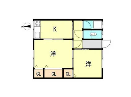 北王子荘2号館(2K/2階)の間取り写真