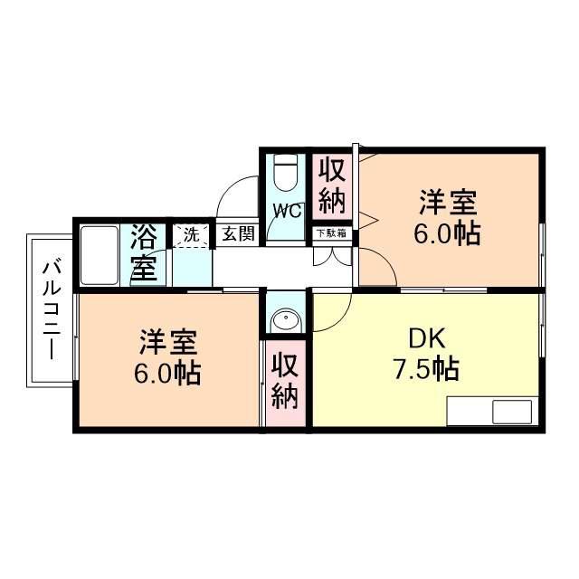 SHAMROCK(2DK/2階)の間取り写真