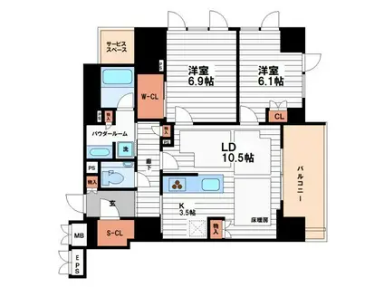 ジオタワー堺筋本町(2LDK/27階)の間取り写真