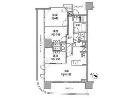 ドレッセタワー南町田グランベリーパーク(3LDK/10階)の間取り写真