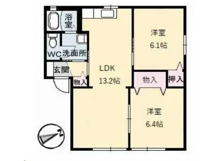 ヴィラグリシーヌB棟(2LDK/1階)の間取り写真
