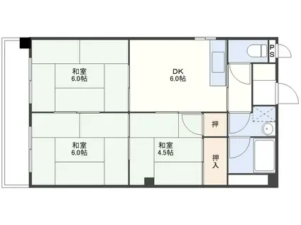 セカンドアベニュー(3DK/3階)の間取り写真