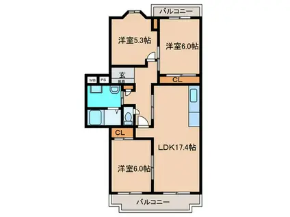 パストラルハイム明徳5番館(3LDK/5階)の間取り写真
