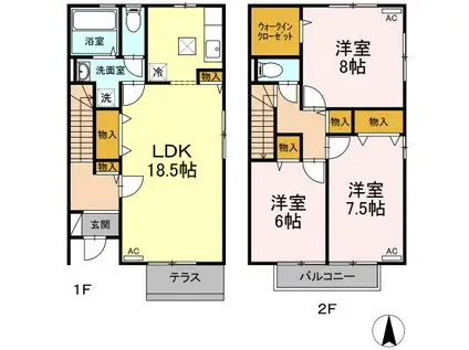 リビングタウン盛岡南E(3LDK/1階)の間取り写真