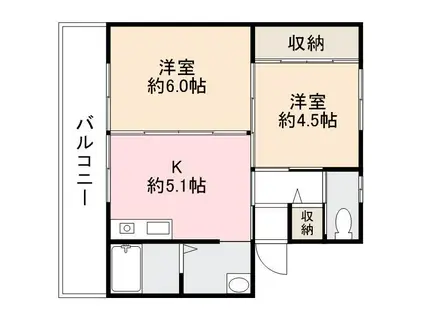 ヴィラナリー長尾 1号棟(2DK/1階)の間取り写真