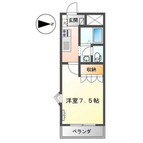 オレンジハウス・T(1K/2階)の間取り写真