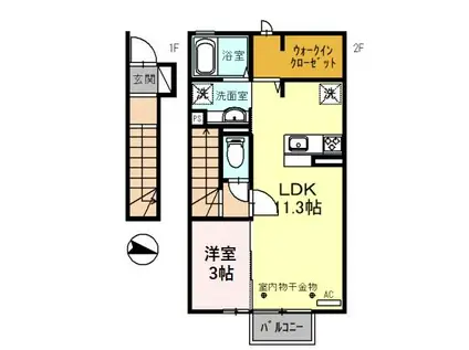 ラスール B棟(1LDK/2階)の間取り写真