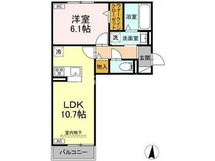 セレスティア岐南 ウエスト(1LDK/1階)の間取り写真