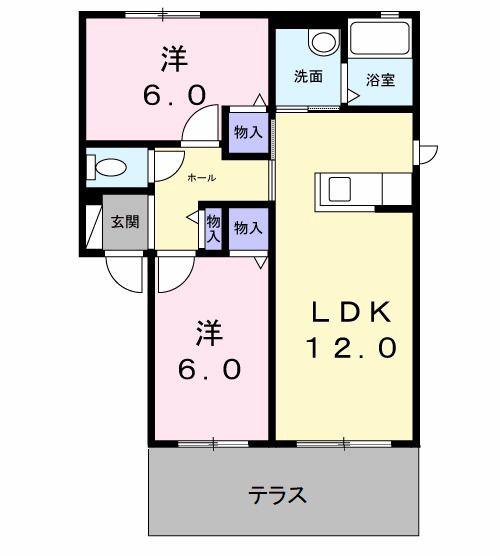 ヴィラ響A棟(2LDK/1階)の間取り写真