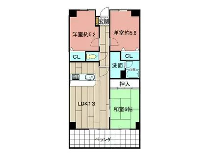 ヴィラ森田(3LDK/1階)の間取り写真