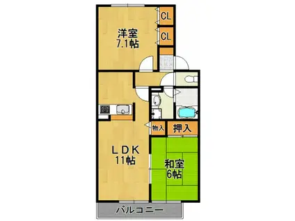 ジュネス武庫之荘ⅢB棟(2LDK/1階)の間取り写真