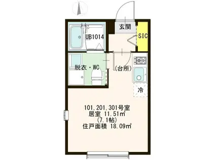 ハーモニーテラス足立XIII(ワンルーム/2階)の間取り写真