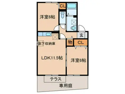 ライフランドスケープA棟(2LDK/1階)の間取り写真