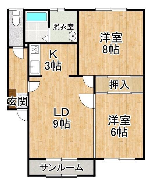 リッチハウスB(2LDK/2階)の間取り写真