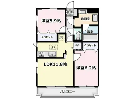 プレミール新場(2LDK/3階)の間取り写真