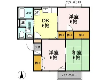 ドミールY(3DK/2階)の間取り写真