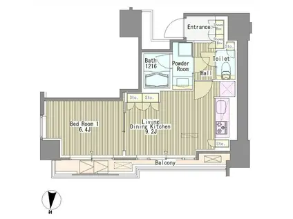 ホワイトタワー浜松町(1LDK/2階)の間取り写真