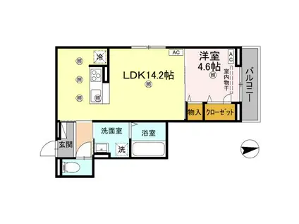 セレノアールB(1LDK/3階)の間取り写真