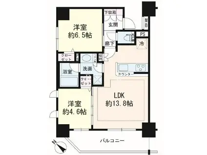 パレステージ神田(2LDK/2階)の間取り写真