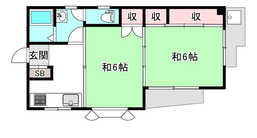 上村ビル(2K/2階)の間取り写真