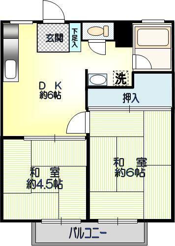 ハイツドリームB(2DK/1階)の間取り写真