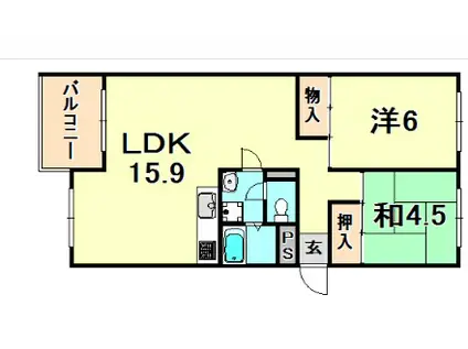 芦屋浜高層 若葉(2LDK/4階)の間取り写真