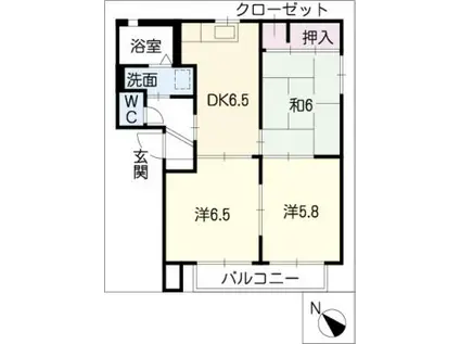 ボナールB棟(3DK/2階)の間取り写真