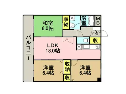 マンハイム板付(3LDK/6階)の間取り写真