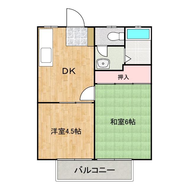 レジデンス白鳥 A(2DK/2階)の間取り写真