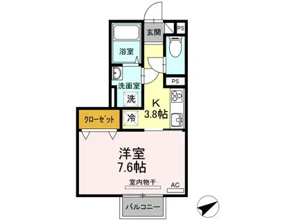 カレッジタウンD棟(1K/2階)の間取り写真
