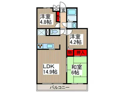 コスモ浦和中島(3LDK/1階)の間取り写真