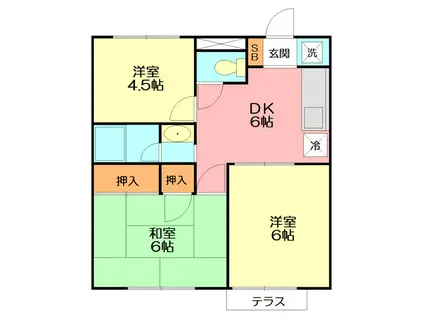 ディアコート開成IIB棟(3DK/1階)の間取り写真