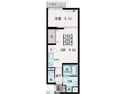 IXO高野台(1LDK/1階)の間取り写真
