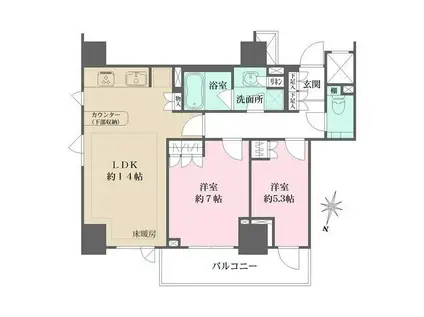 パークハウス平河町(2LDK/2階)の間取り写真