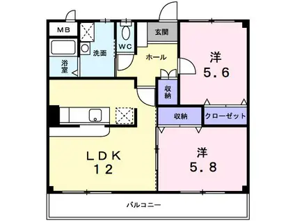 パークスクェア牧の原(2LDK/3階)の間取り写真