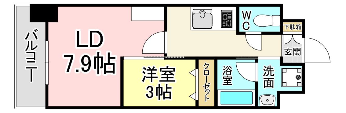 コンダクトレジデンスJINNOHARU(1LDK/6階)の間取り写真