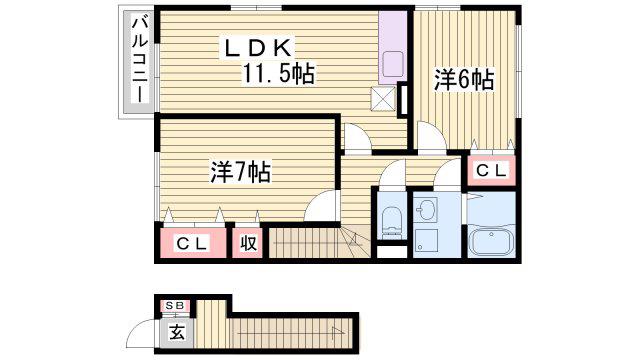 ハートランドV棟(2DK/2階)の間取り写真