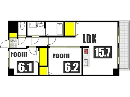 グッゲンハイム(2LDK/5階)の間取り写真