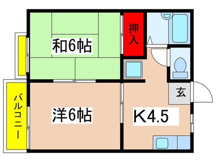グレースコートA棟(2K/2階)の間取り写真