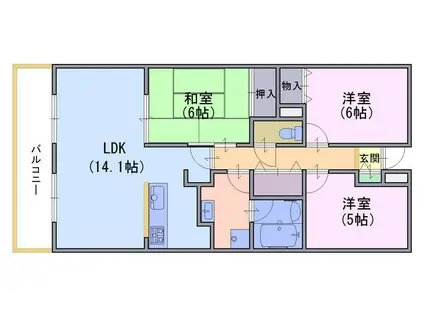 グランド日光ハイツ東向日 703号(3LDK/7階)の間取り写真