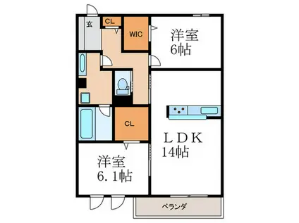 セジュールオッツGT長岡京(2LDK/3階)の間取り写真