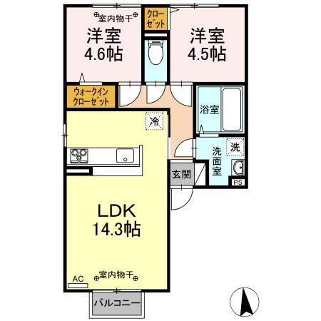 ノーブル スクエア C(2LDK/2階)の間取り写真