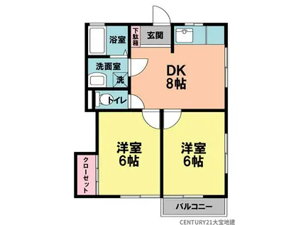 ボンヌール(2DK/1階)の間取り写真